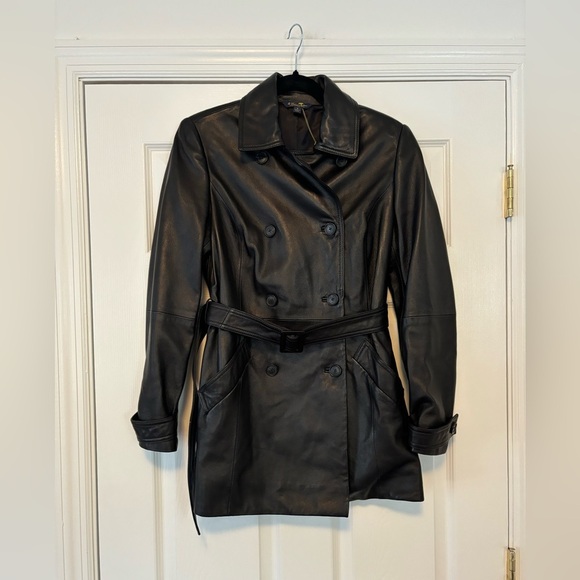 Brooks Brother Leather Belted Trench Coat - Picture 2 of 7